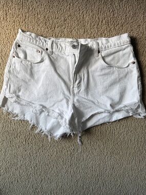 Abercrombie & Fitch White Distressed Frayed Hem Denim Shorts